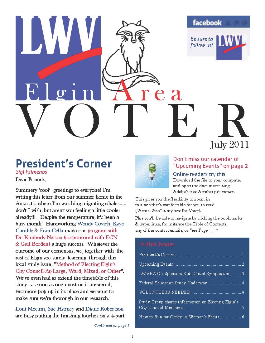 League of Women Voters of the Elgin Area Newsletter